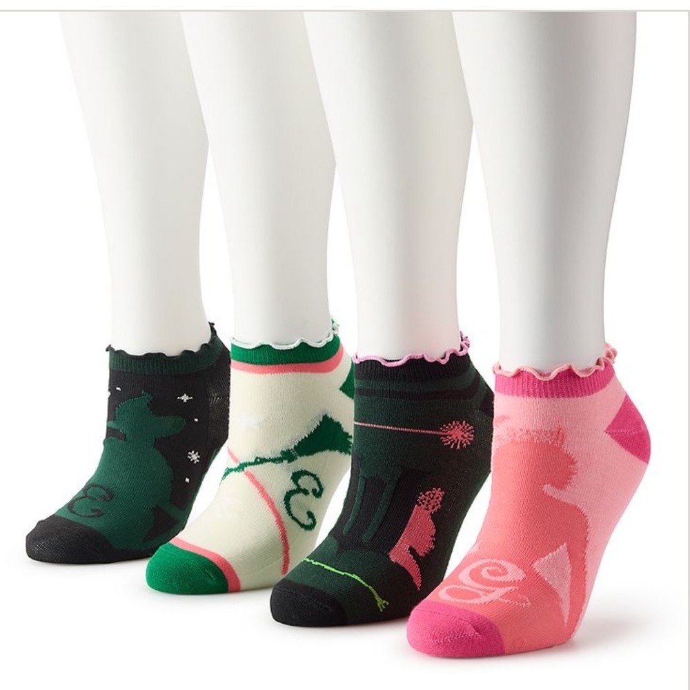 Wicked Women's Socks Set of 4 - Black, Green, White, Pink NWT